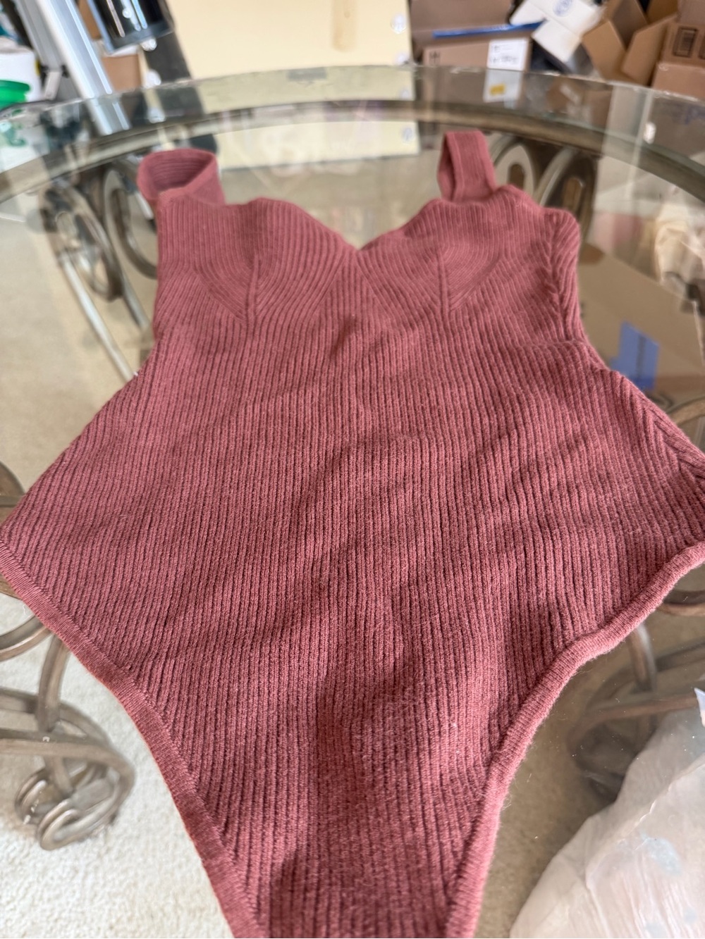 Abercrombie One-Piece Ribbed Bodysuit in Dusty Rose